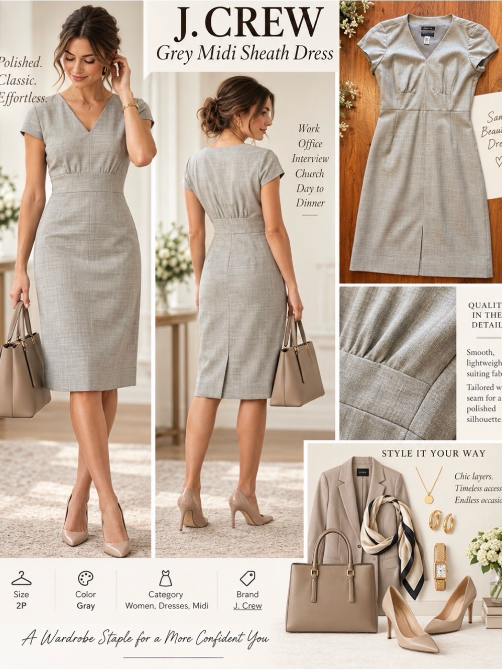 J. Crew Grey Midi Sheath Dress